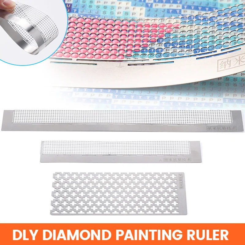 DIY Diamond Painting Steel Ruler Drawing Cross Stitch Tool Mesh Ruler Nano Drill Rhinestone Embroidery Point Drill Accessories