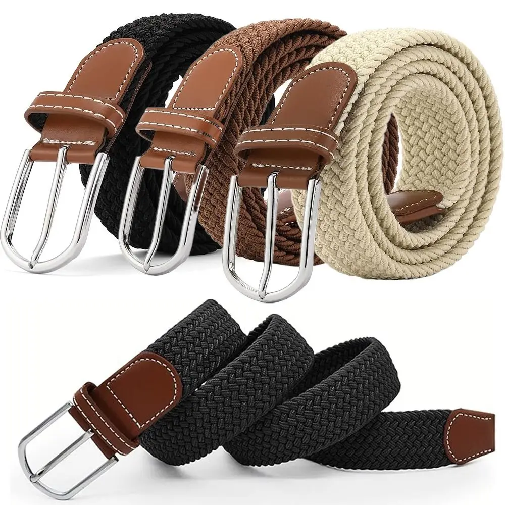 Casual Multicolored Elastic Braided Belt No Hole Adjustable Stretch Woven Belt Punch Free Alloy Pin Buckle Men's Waistband Women