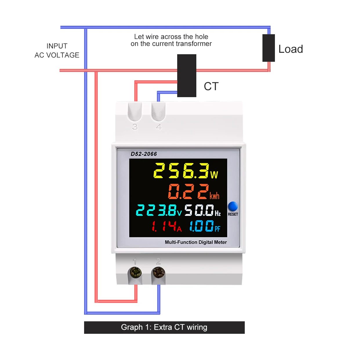 Monitor ca su guida Din 6IN1 110V 220V 380V 100A tensione corrente fattore di potenza attivo KWH energia elettrica misuratore di frequenza VOLT AMP