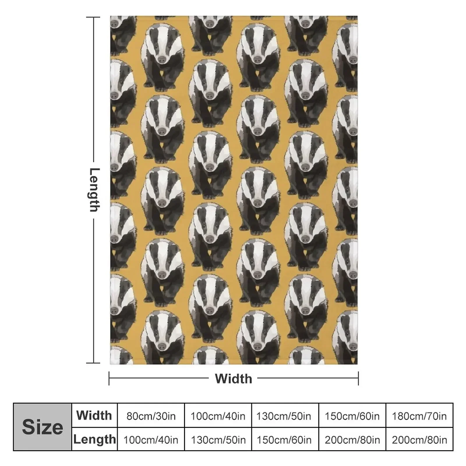 Mustard Ochre Badger by www.BeeFoxTree.com Throw Blanket Camping Flannel Fabric Baby warm winter Blankets