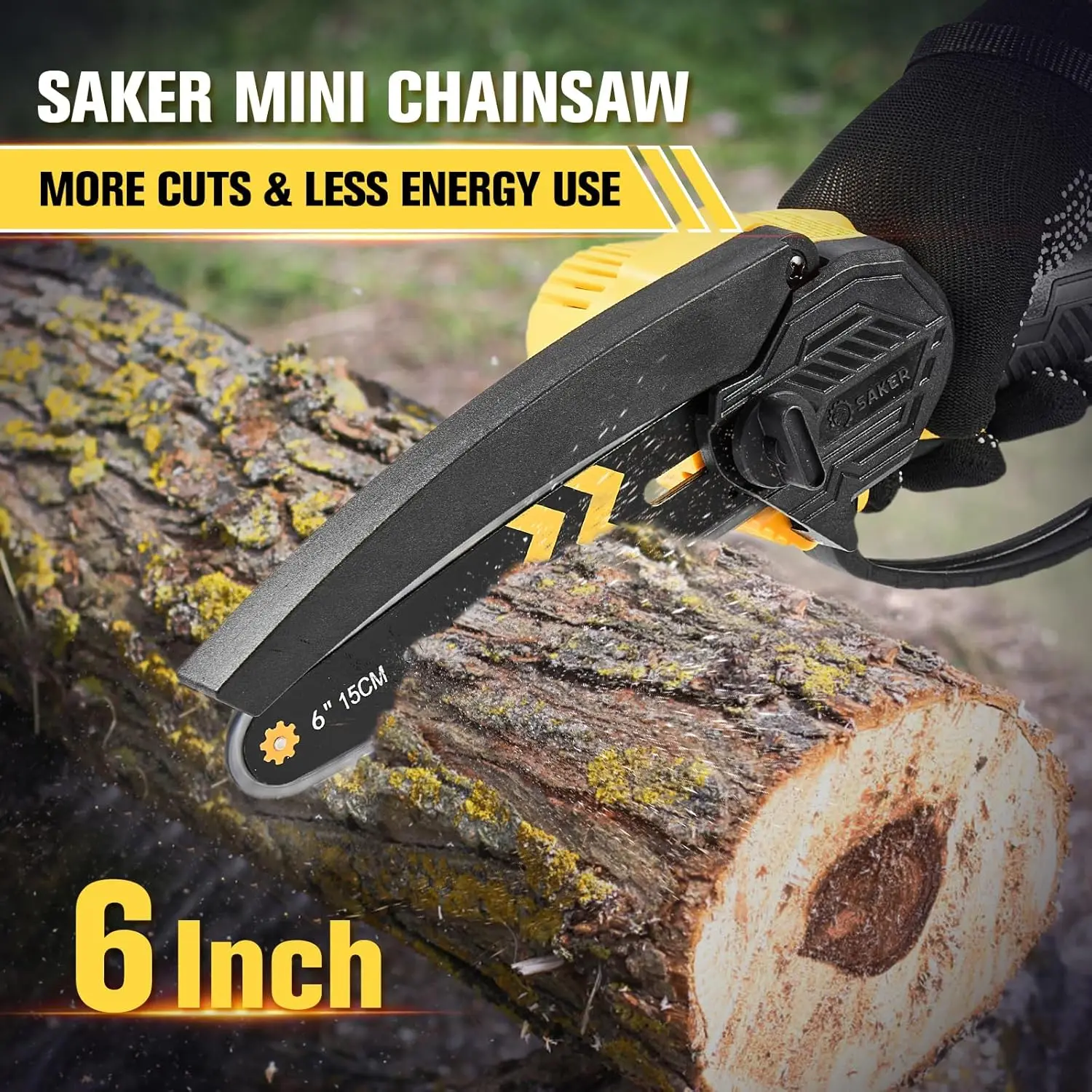 Mini Chainsaw Cordless 6-Inch-Switch Security Lock-Cordless Power Chain Saws-Handheld Small Chainsaw for Cutting Wood Trimming