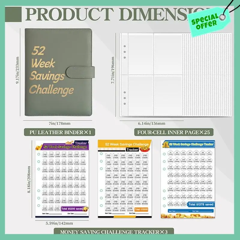 A95Q-52 Папка-переплет для экономии денег на неделю с денежными конвертами для экономии, Папка для экономии бюджета А5 Книга-розовая прочная