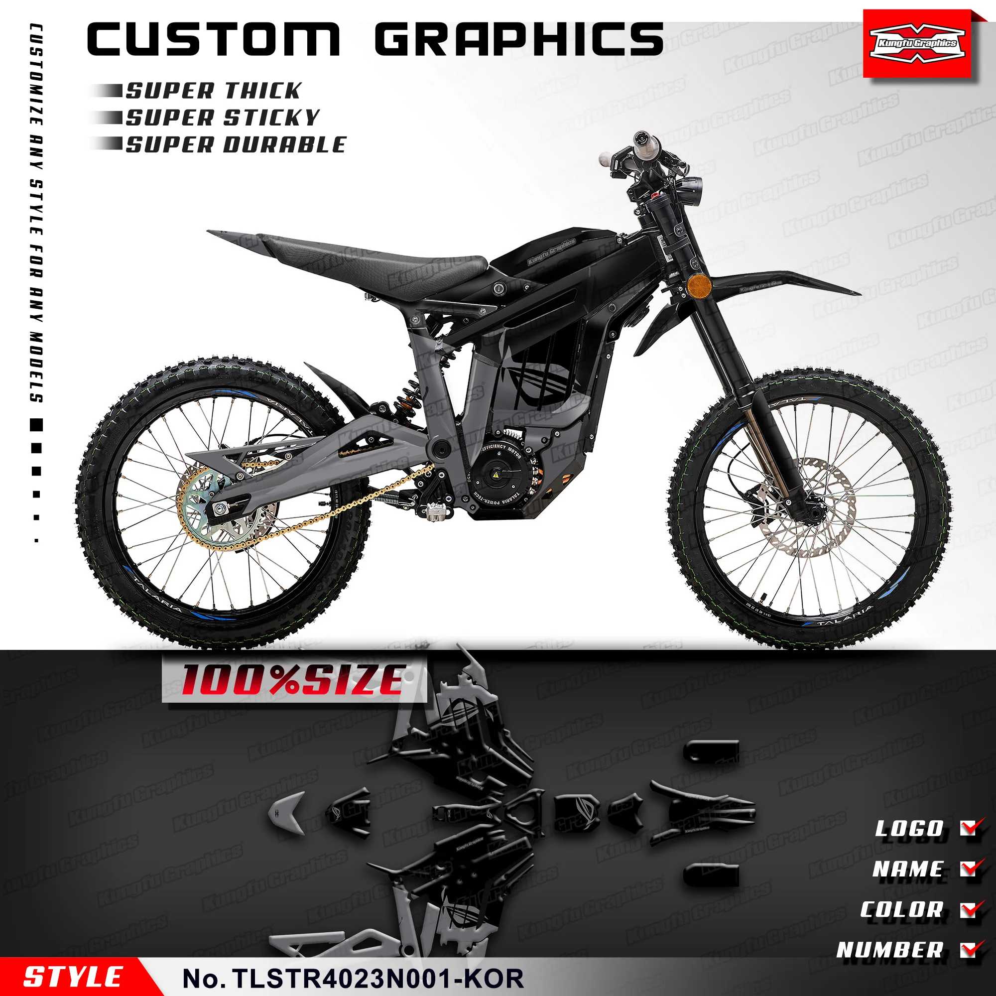 KUNGFU GRAPHICS for Talaria Sting R MX4 MX3 Motocross Dirt eBike Custom Decals Waterproof Stickers Kit, TLSTR4023N001-KOR