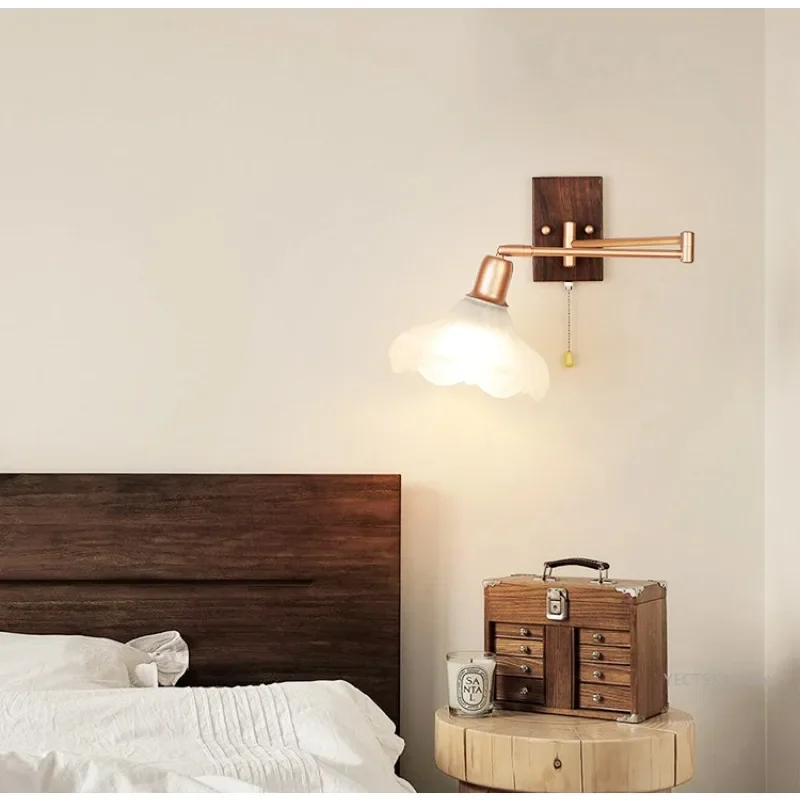 

GHJUYIOL New Chinese style wall lamp, simple Nordic living room, bedroom, extendable and foldable bedside lamp