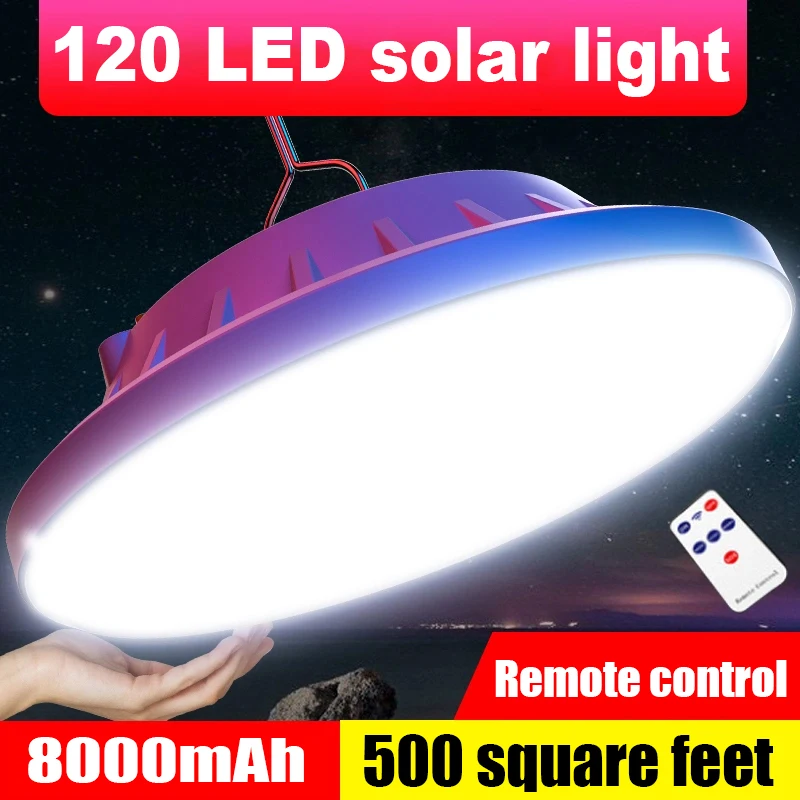 2024 120LED Powerful Camping Lantern Portable Tent Lamp Solar Camping Light 8000mAh Strong Emergency Light Rechargeable Led Lamp