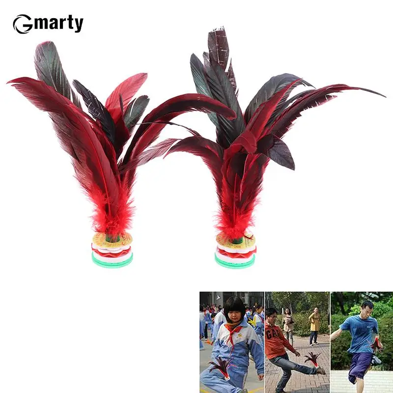 2pcs Feather Jianzi Colorful Feathers Shuttlecock Portable Foot Kick Handwheel Feather Shuttlecock Fitness Entertainment