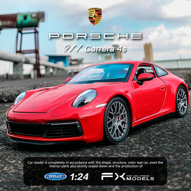 WELLY 1:24 Porsche 911 Carrera 4S Alloy Sports Car Model Diecast Toy Metal Vehicle Car Model Simulation Collection Gifts Boys