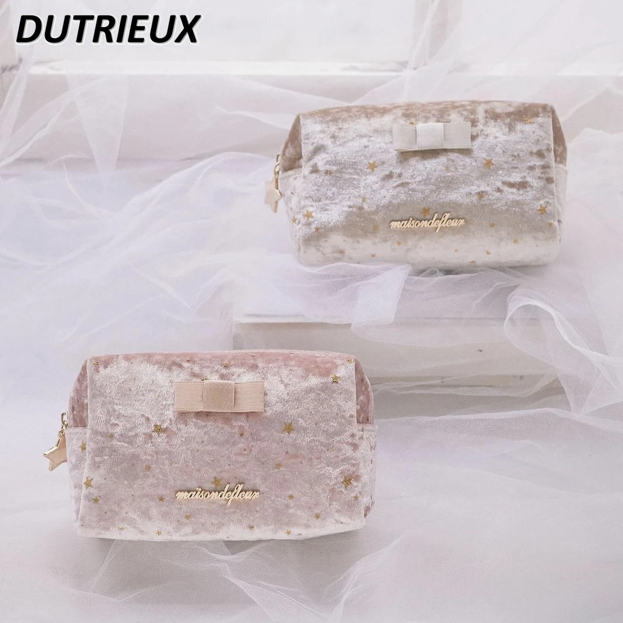 Velvet Pencil Case Elegant Cosmetic Bags for Women Summer Japanese Style Sweet Cute Fashion Ladies Makeup Pouch 2024 New