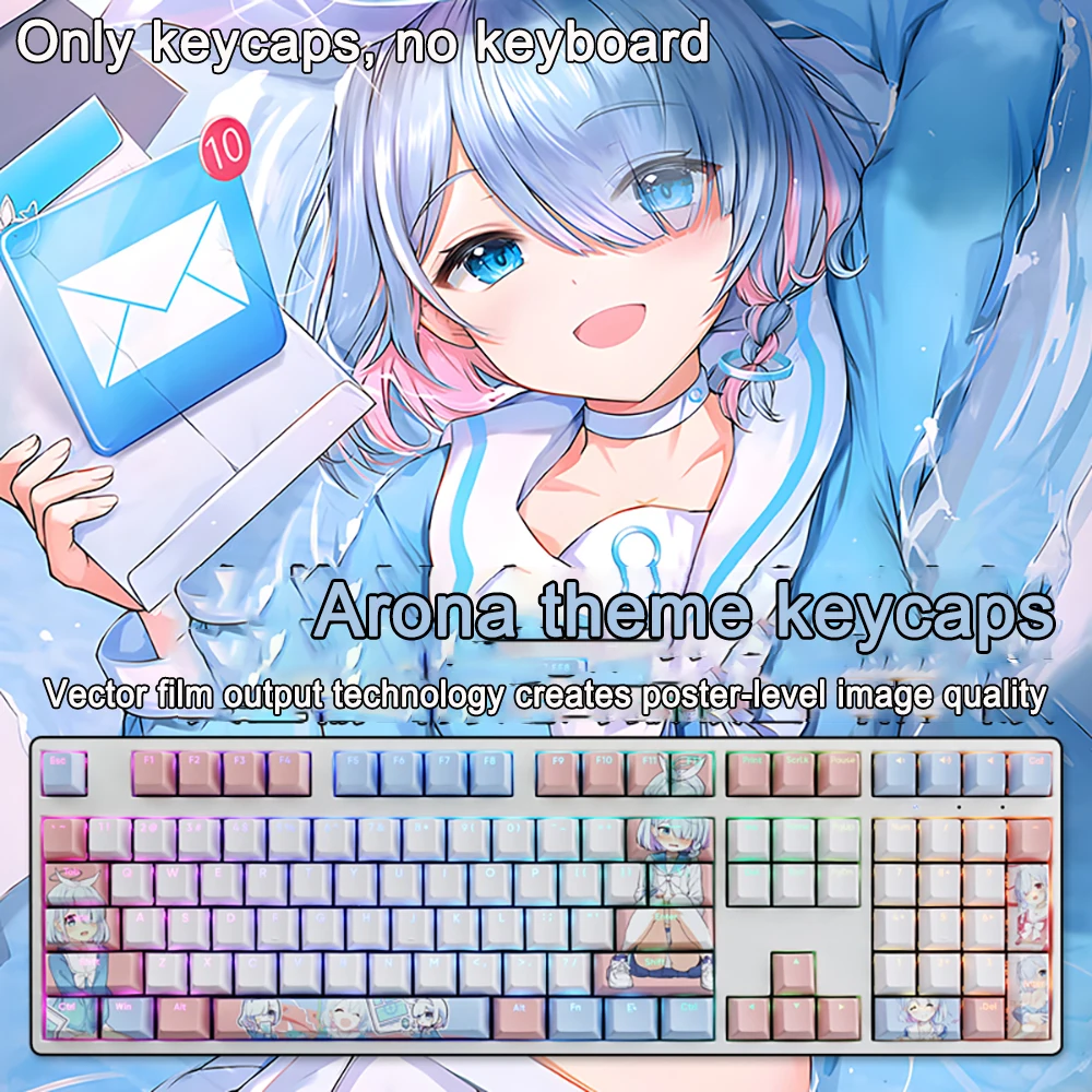 Blue Archive Keycaps Aomori Mine 108 Keys PBT Dye Subbed Keycap Cherry Anime Cartoon Gaming Key caps For ANSI 61 87 104 108 Keys