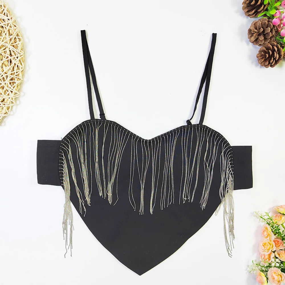 French Tassel Backless Heart-shaped Sexy Camis Women New Fashion Sexy Sleeveless Chest Short Bustier Corset Crop Tops L469