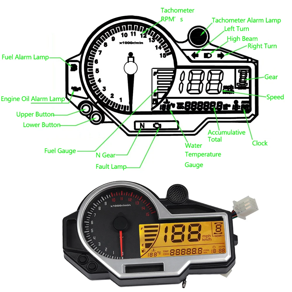 Motorcycle LCD Digital Odometer Speedometer Tachometer Universal For BMW KAWASAKI SUZUKI HONDA for 1 2 4 Cylinders