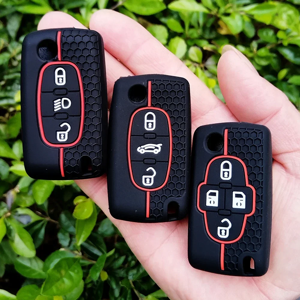 For Peugeot 206 308 3008 Expert Partner for Citroen C3 Pluriel Picasso Berlingo Remote Silicone 2/3/4Button Key Ring Cover Case