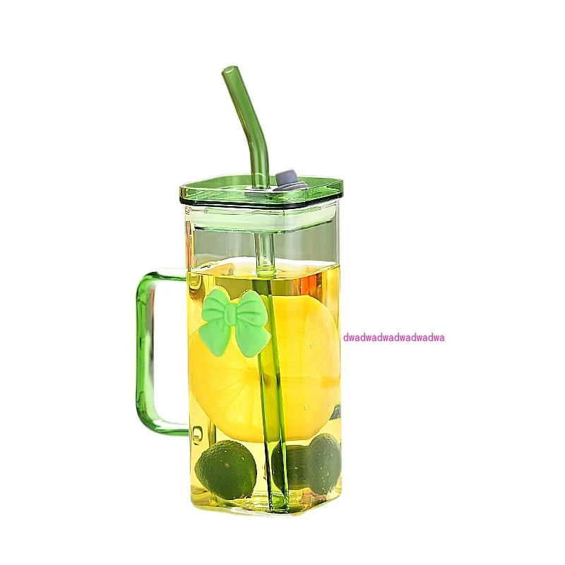 

Thickened borosilicate glass straw cup with lid bow tea cup