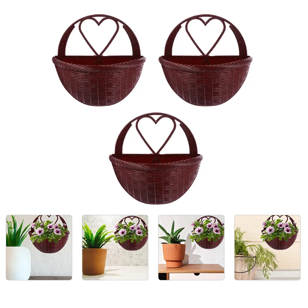 

3Pcs Wall Hanging Flower Basket Plastic Simulated Rattan Lightweight Wall Mount Planter Pot Decorative Home Garden Display