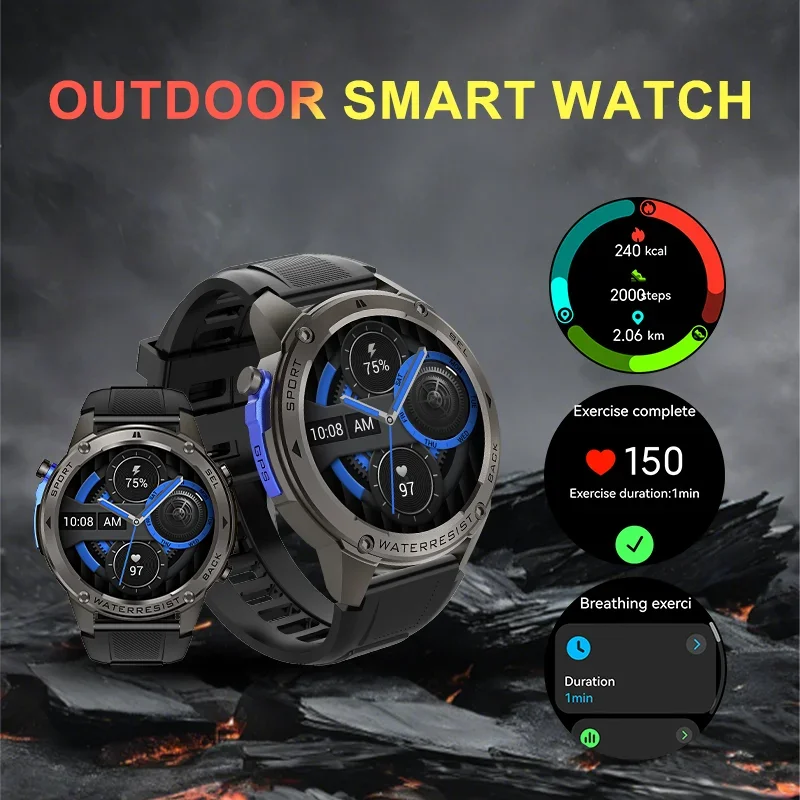 Smart Watch with Bluetooth Calling Heart Rate Blood Oxygen Monitoring Altitude and Barometric Pressure Tracking 50m Waterproof