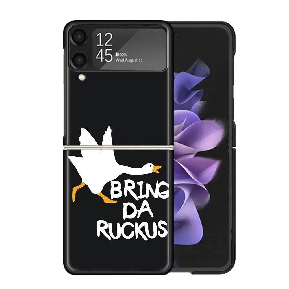 Funda de teléfono transparente con dibujo de pato y ganso para Samsung Z Flip 5 4 3 Galaxy ZFlip 6 5G, funda dura con estampado a prueba de golpes, funda de TPU para PC