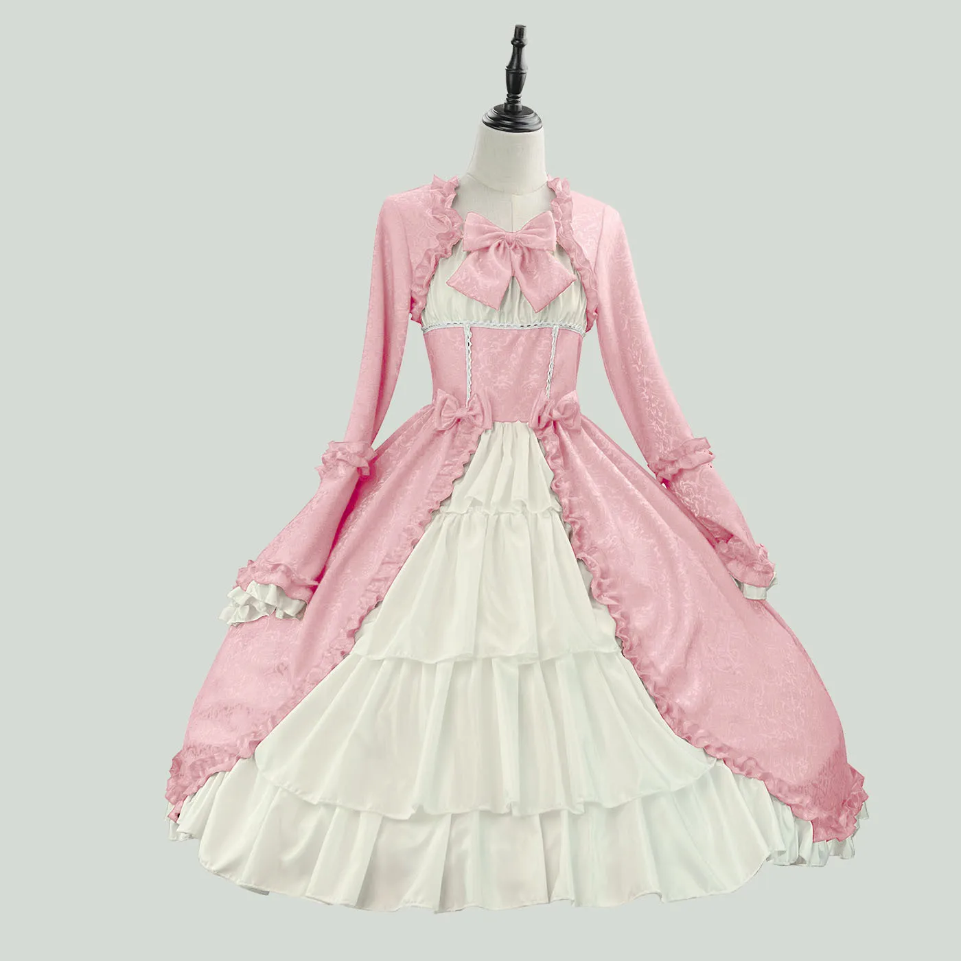 S-5XL Elegantes mittelalterliches Retro-Gothic-Hof-Lolita-Kleid, Ballkleid, quadratischer Ausschnitt, taillierte Passform, Schleife, Damen-Kostüm, Vestido-Kleid – Detail 20