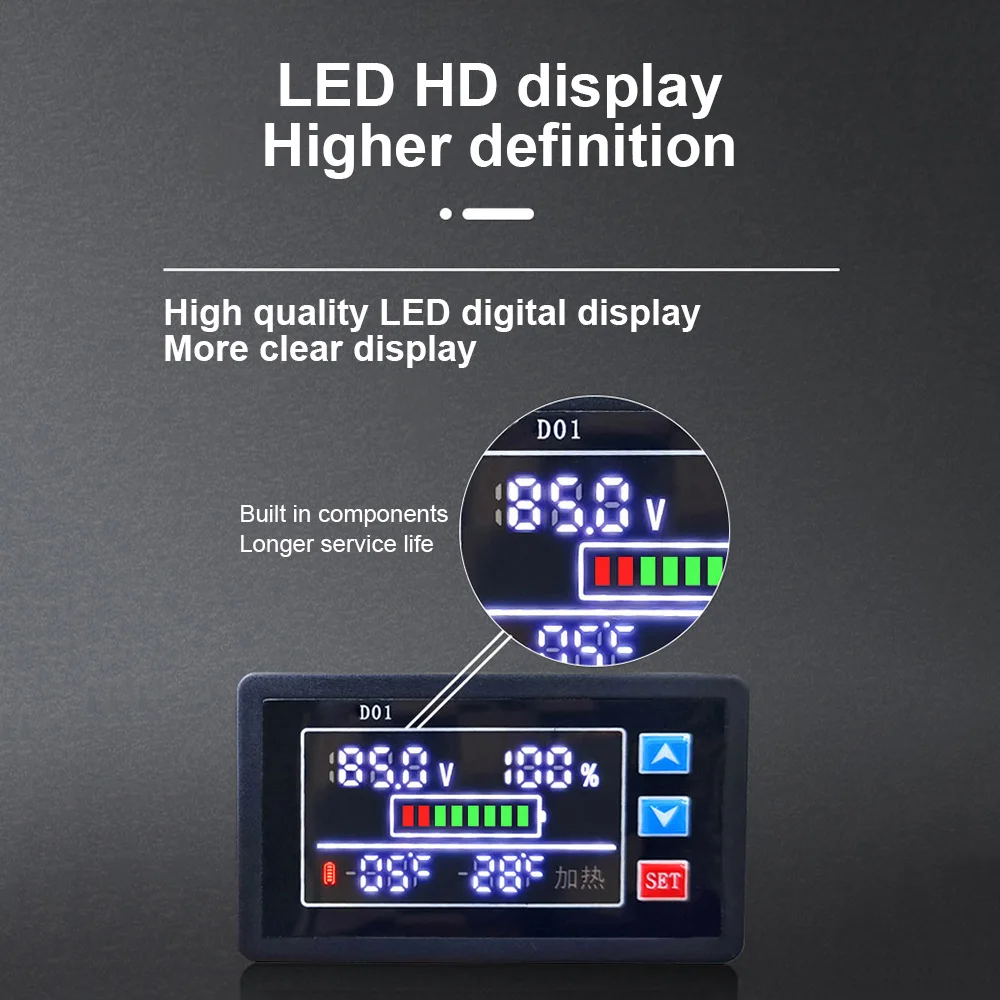 Led Display Voltage Meter Batterij Capaciteit Indicator Lithium Batterij Detector Waterdicht Met Temperatuurregeling Functie