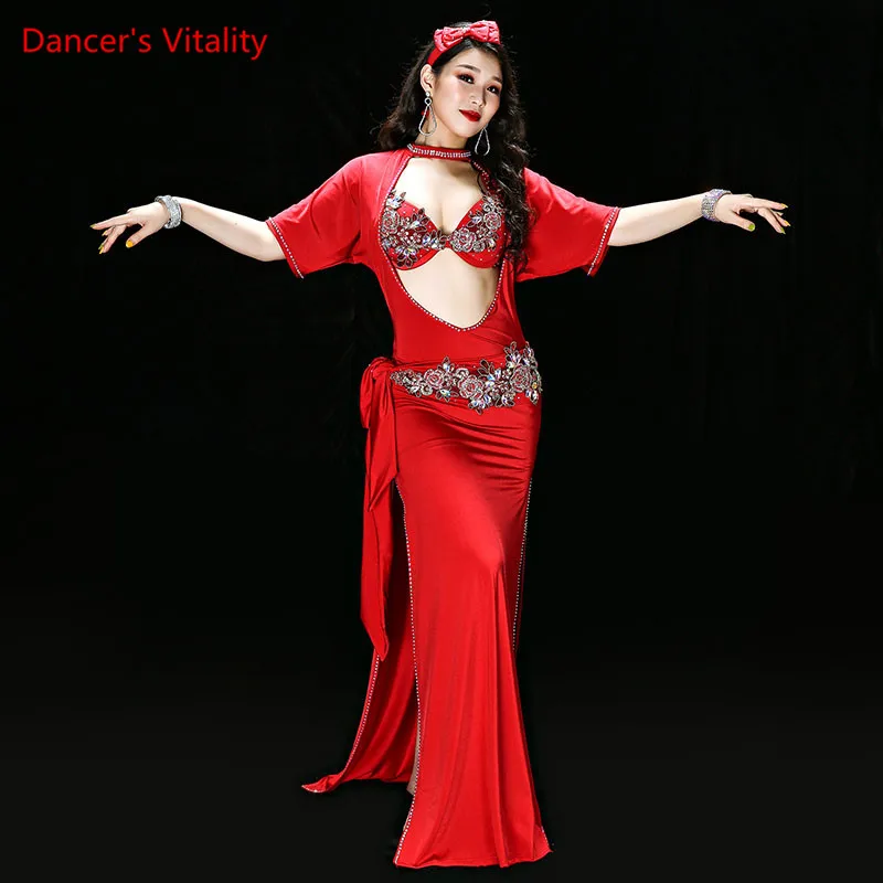 New Belly Dance Folk performance Clothing Women Belly Dance 4pcs Bra+Robe+Headband+Belt+Underpants Dancing Suit