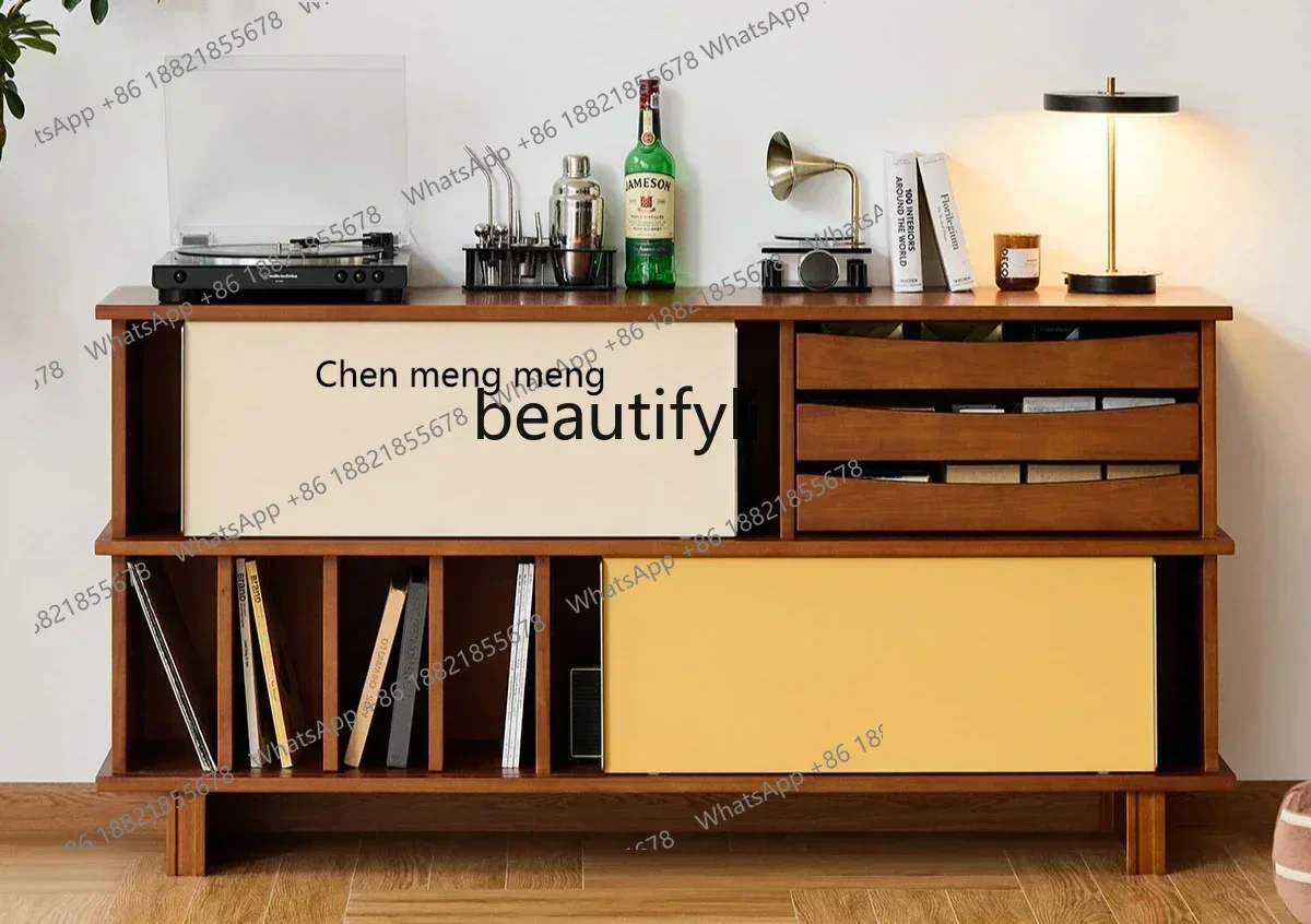 SS new styleMedieval, retro solid wood side cabinet, living room storage drawer cabinet sliding door dining side cabinetss 7486