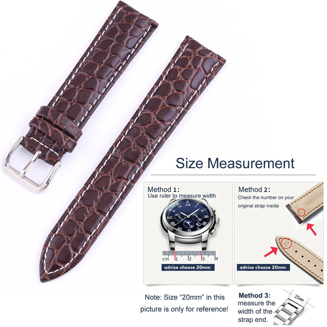 Crocodile Pattern Watch Strap 12 13 14 15 16 17 18mm 19 20mm 21 22mm 24mm Retro Genuine Cowhide Leather Watch Band Bracelet