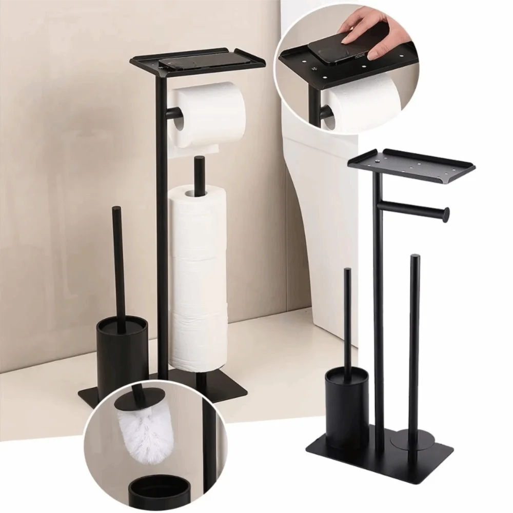 

Stainless Steel Floor Standing Toilet Roll Holder With Toilet Brush Storage Tray Included Toilet Brush And Paper Stand