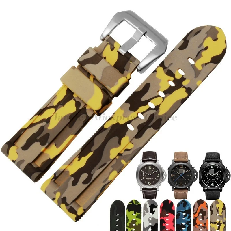 Camouflage Silicone Watch Band for Panerai for Omega Rubber Bracelet 20mm 22mm 24mm 26mm Men Women Sport Replacement Watch Band