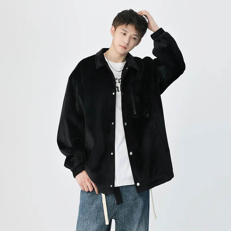 Spring Autumn Men's Jacket Corduroy Casual Outdoor Sports Coat Korean Windbreaker Jacket for Men Student Outerwear White Black