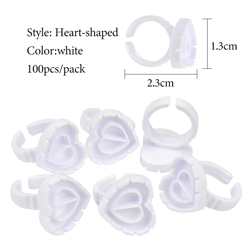 100 Pcs Disposable Eyelash Glue Ring Holder Cup Heart-shaped Plastic Tattoo Pigment Holder Pallet Eye Lash Extension Makeup Tool