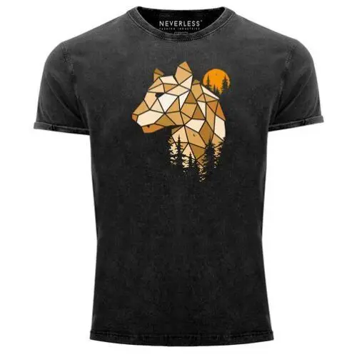 

Herren Vintage Shirt Fashion Polygon Print Luchs Wald Tiere Outdoor Motiv