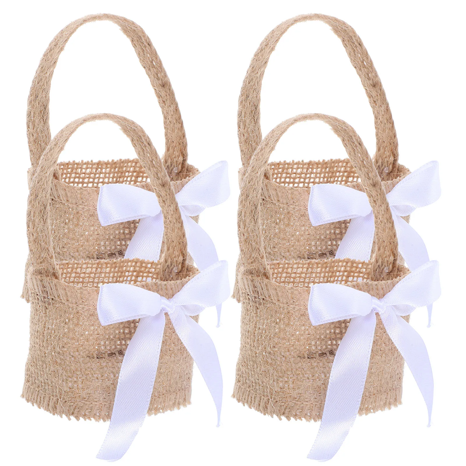 

4Pcs Beautiful Wedding Party Exquisite Bag Lovely Candy Storage Case Linen Flower Basket For Romantic Ceremony