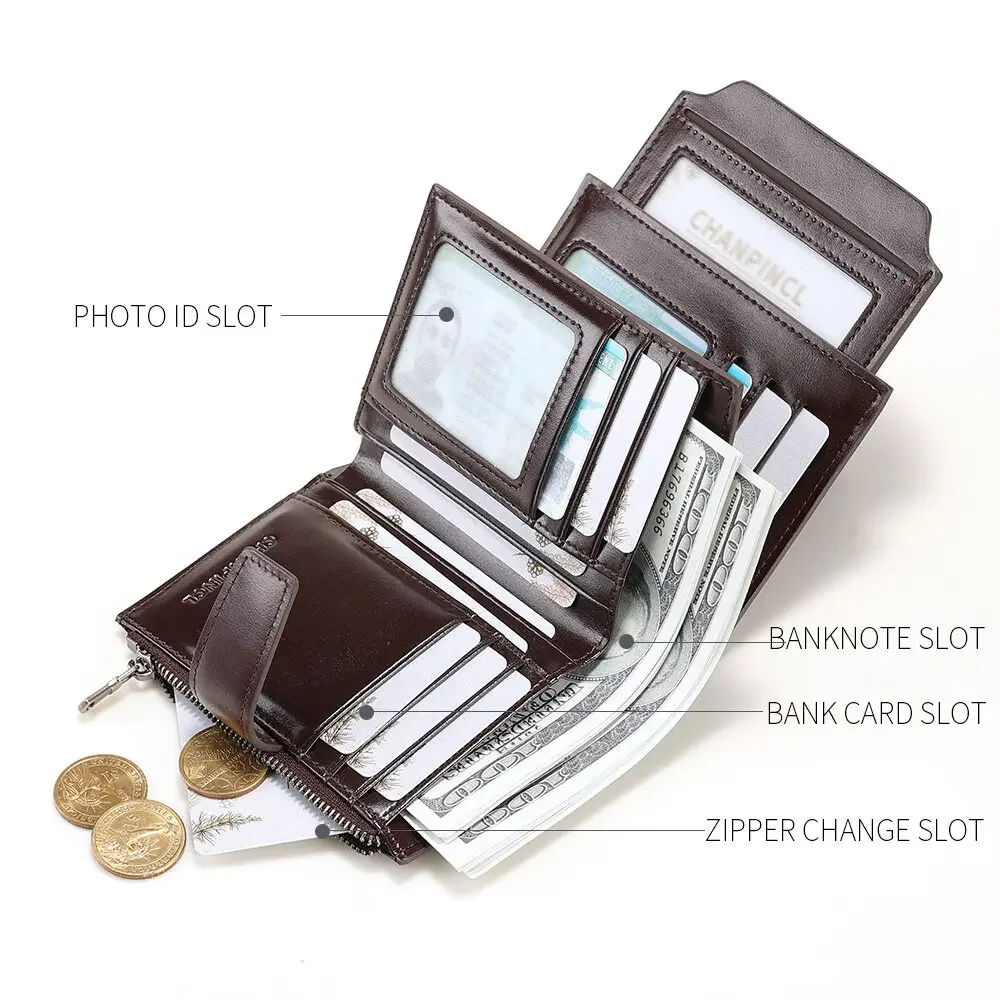 【Genuine Cow Leather & 16 Card Slots】CHANPINCL Luxury Men Wallet Original Short Vertical Driver License First Layer Cowhide Bag