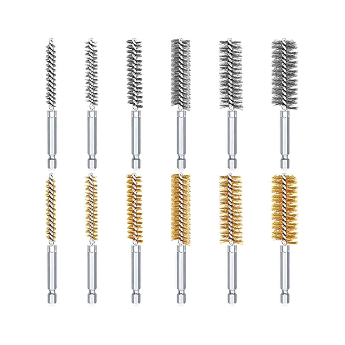 12PCS Steel Bore Wire Brush Twisted Wire Stainless Steel Cleaning Brush with Handle 1/4 Inch Hex for Pipe Hole