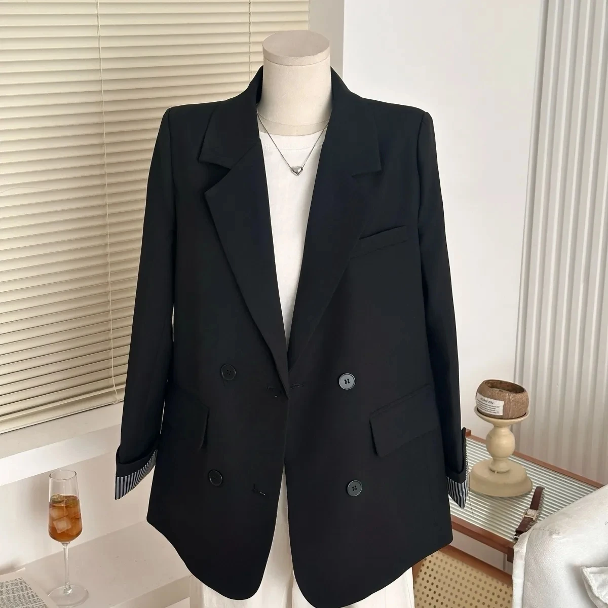 Minimalist Basic Lapel Grey Blazer Spliced Solid Color Detail Elegant Black Formal Jacket Korean Trendy Fashion Women's Clothing