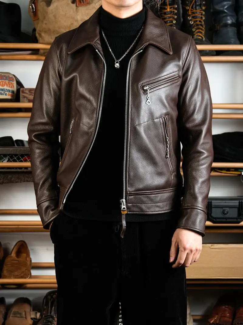 

Мужская кожаная куртка Real Simons Thiened из козьей кожи, шерсть, без запаха, столмон, чайное сердце, дизайн Faion Urban Sle