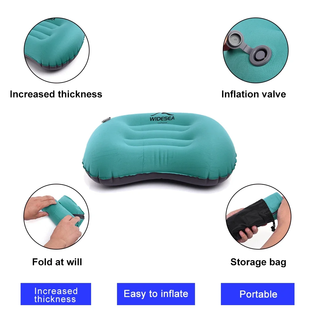 Widesea Portable Inflatable Pillow Camping Equipment Foldable Air Cushion Outdoor Sleeping Gear