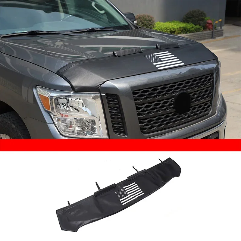 

For Nissan Titan 2016-2023 Leather Black Car Hood Guard Sand Stone Guard Car Exterior Protection Modification Accessories 1Pcs