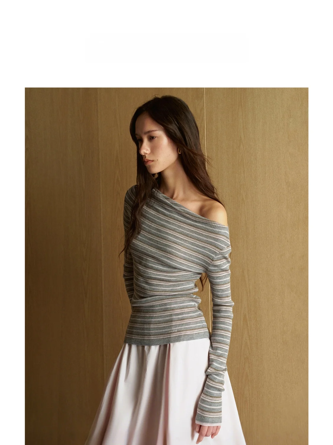 

ZhiZhi Women's Knitted Woolen Top Slim Fit Soft Wind Waist in Spring New Sle Long Sve Striped Casual Wear Office Travel
