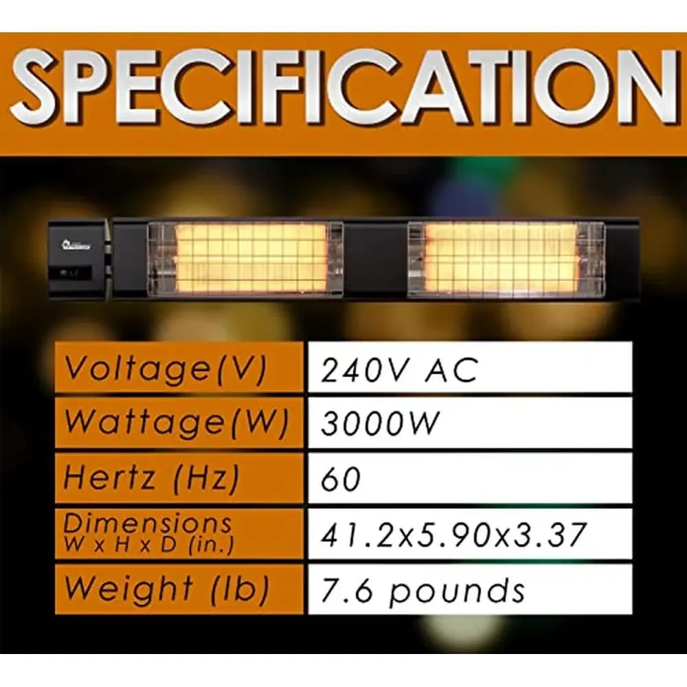 Infrared Heater 10260 BTU Remote Control Indoor Outdoor Garage Radiant UL Plug IP55 Heat Output Tower