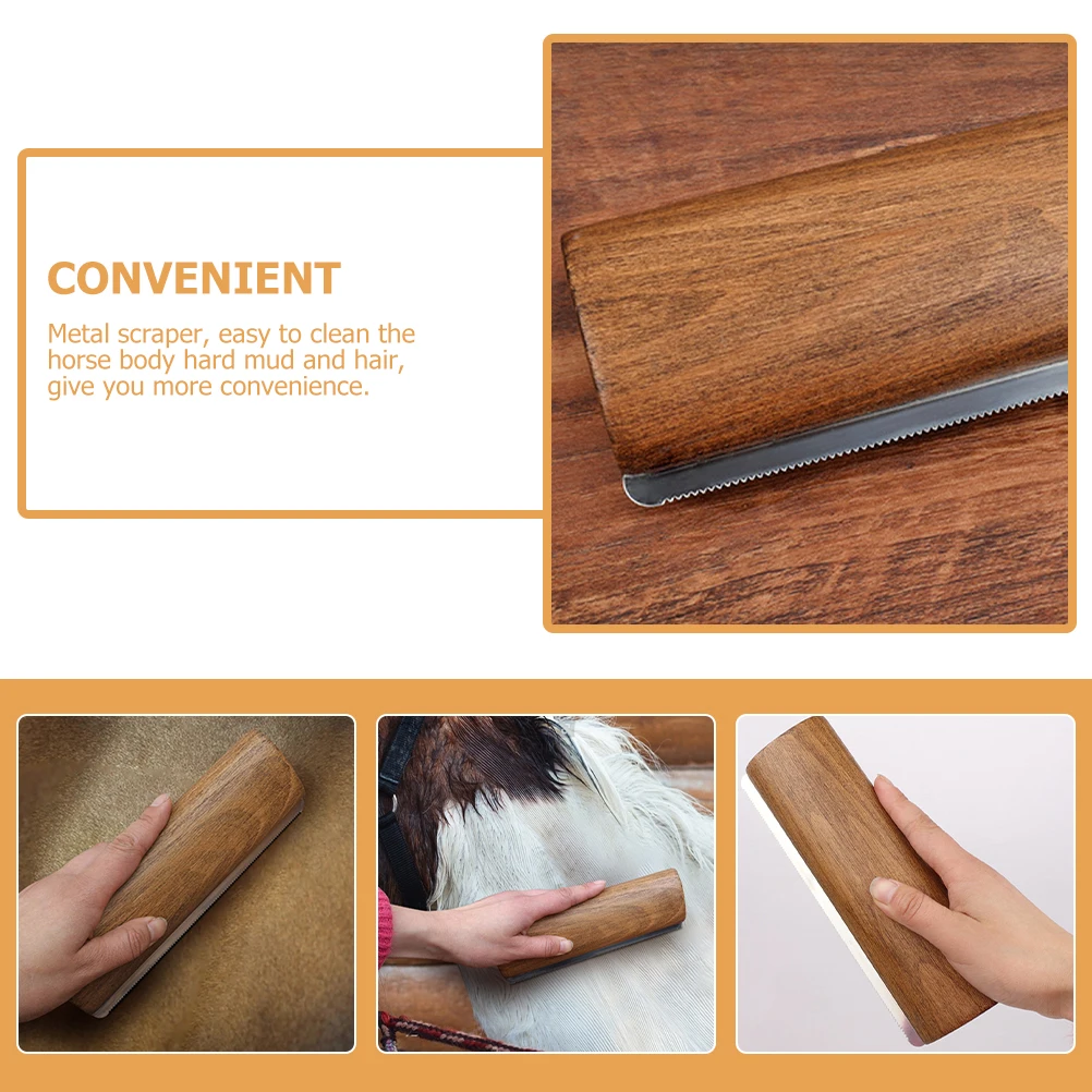 

20cm Wooden Horse Sweat Scraper Brushes for Grooming Cleaning Horses Livestock Tool Metal Comb Pet Horse Brush