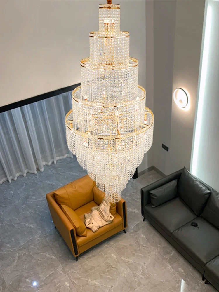 New Design Large Decorative High Ceiling Living Room Golden Chandelier Staircase Modern Luxury High Quality Crystal Chandelier