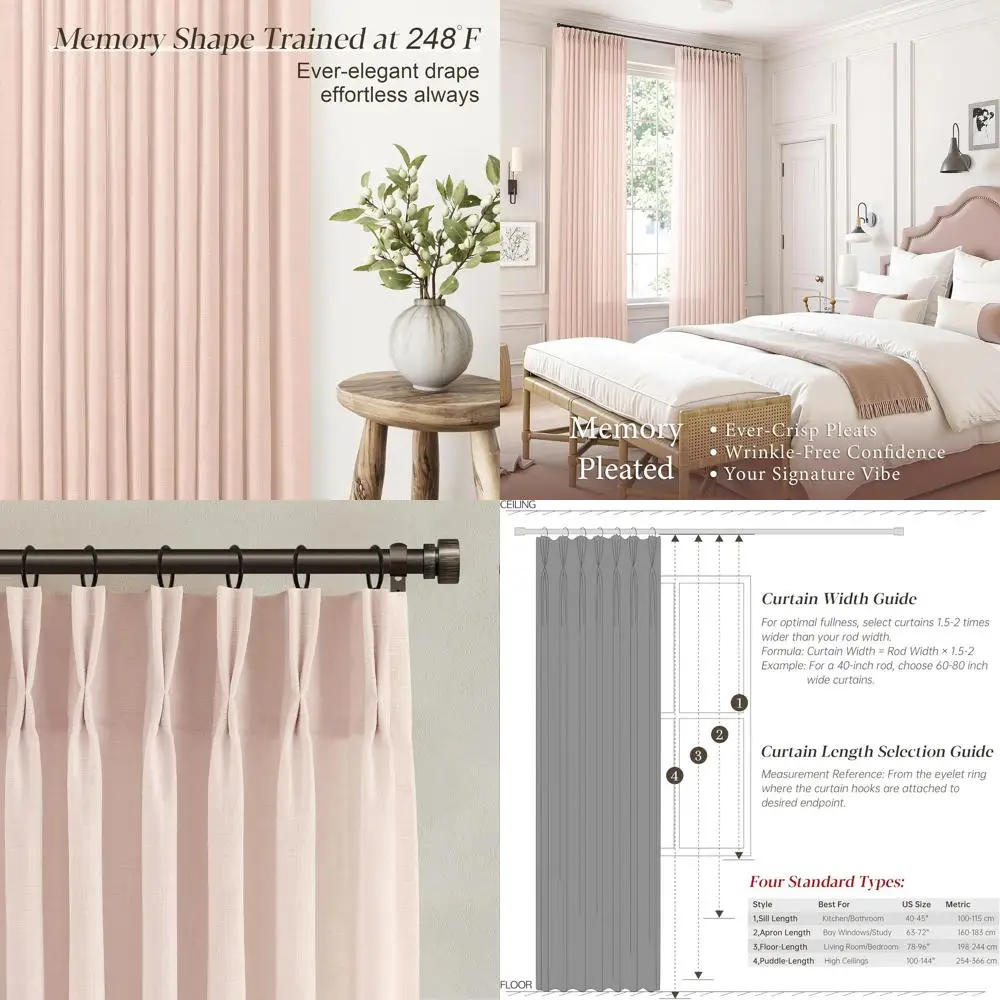 

Light Pink Linen Curtains Pinch Pleated 90 Inch Length 2 Panels for Nursery Baby Girls Bedroom Semi Sheer Light Filtering Pleate