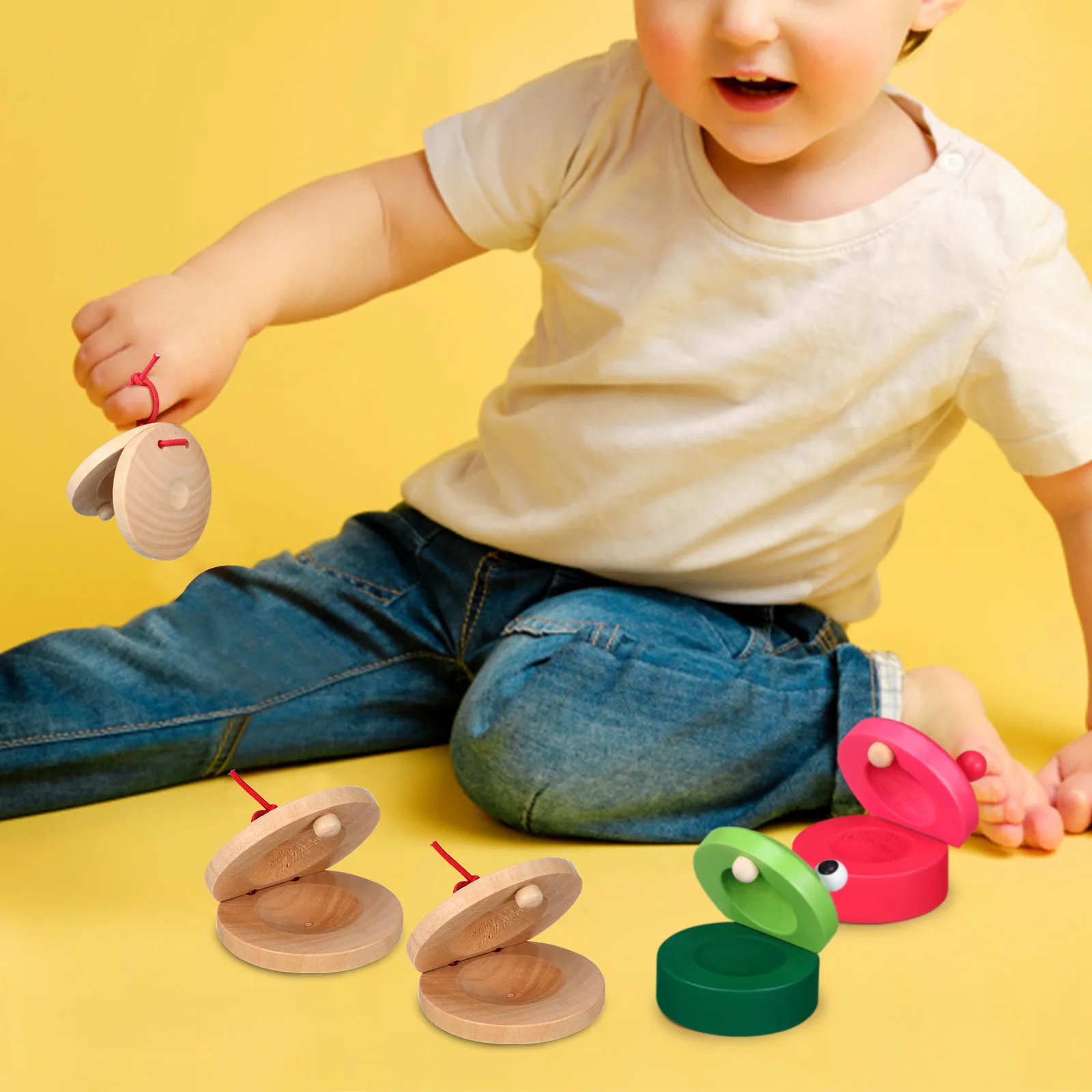 10 Uds. Altavoz de troncos + instrumentos de percusión para niños de dibujos animados de colores castañuelas para niños musicales
