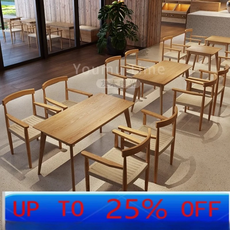 LH cafe table and chair combination light food shop solid wood dining chair milk tea dessert shop booth