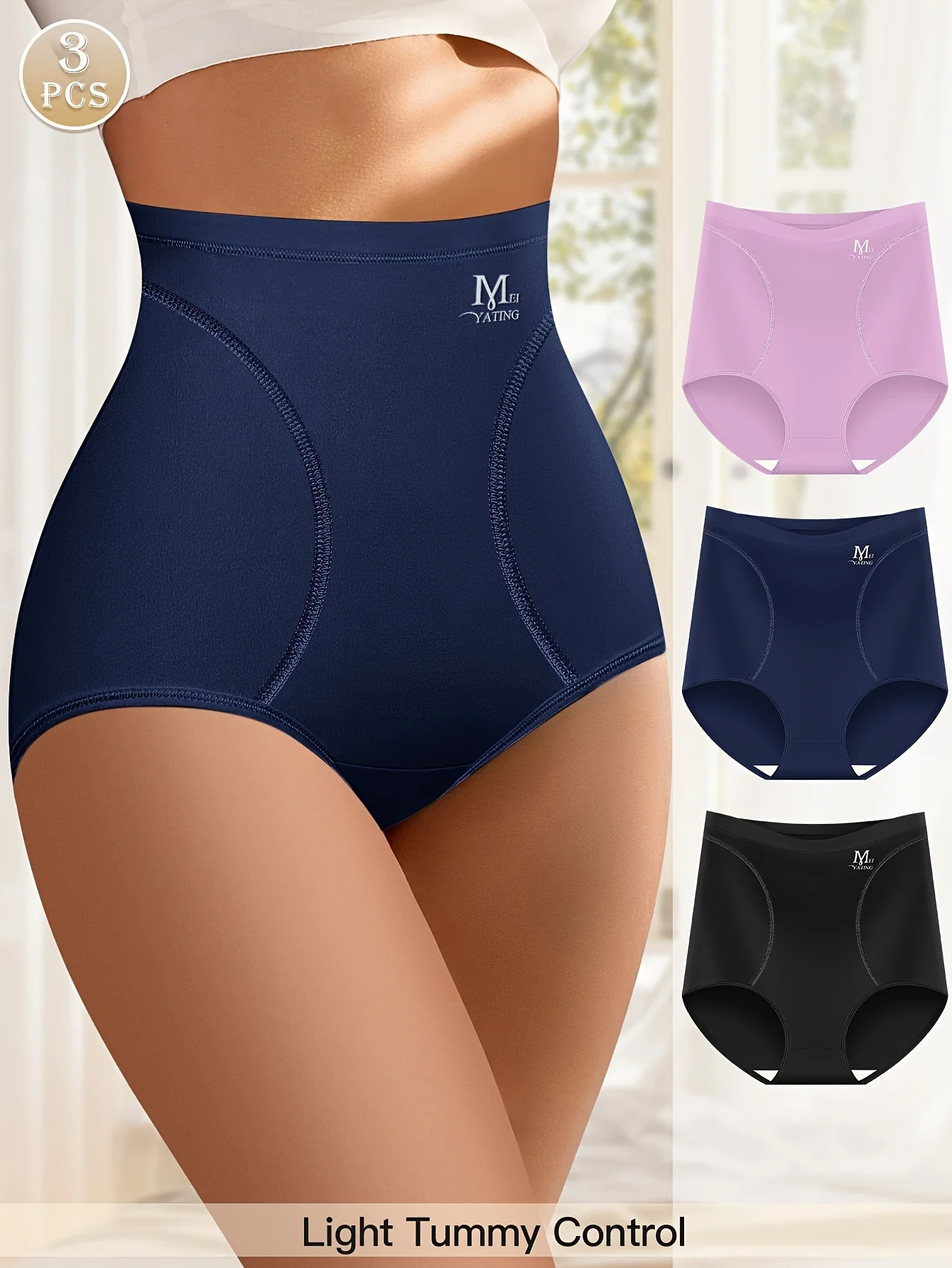 3 Pairs High Waisted Tummy Tuck Ice Silk Women's Panties Triangle Pants Comfortable and Breathable Shape and Hip Lifting