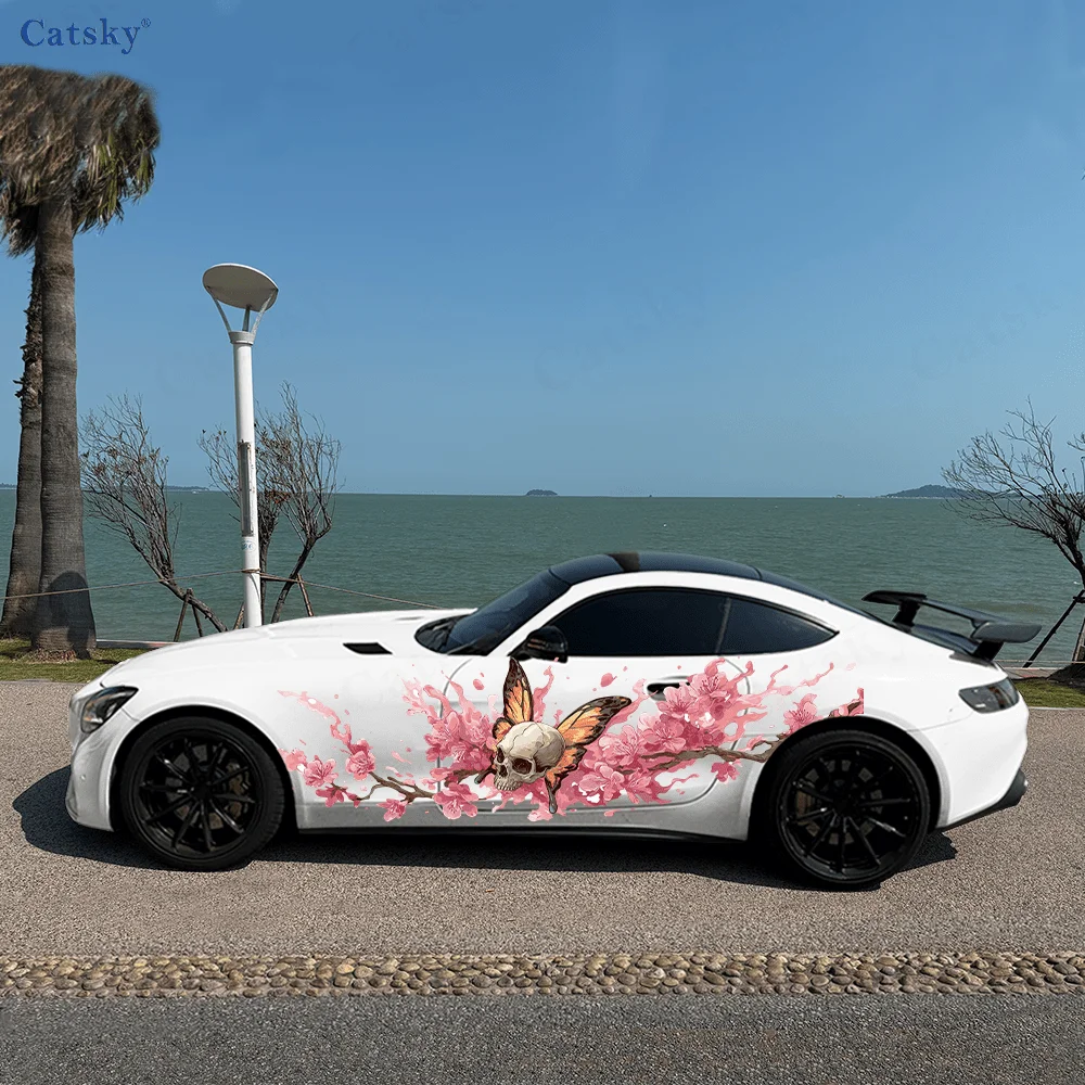 

Skulls Butterflies Flower Car Side Sticker Decor, PVC Waterproof Scratch Resistant Decal, Car Protection, Auto Accessories Gift
