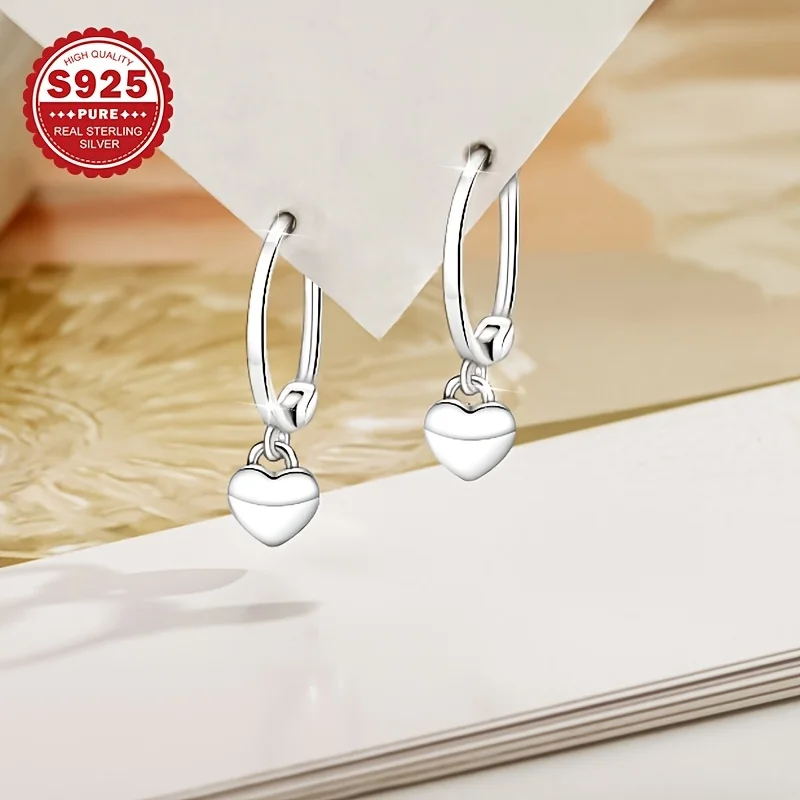 

1 pair of women's heart earrings, 925 sterling silver polished heart earrings, classic fashion, elegant and simple, suitable for daily commuting, hypoallergenic, the best gift for women