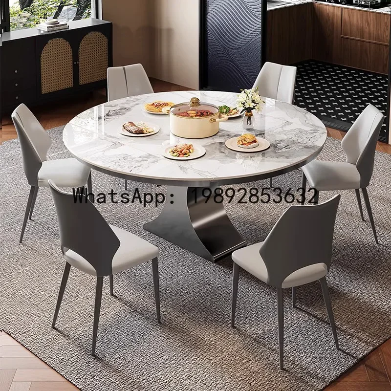 

H5.18 square and round telescopic rock slab dining table stainless steel multifunctional foldable round table for home dining