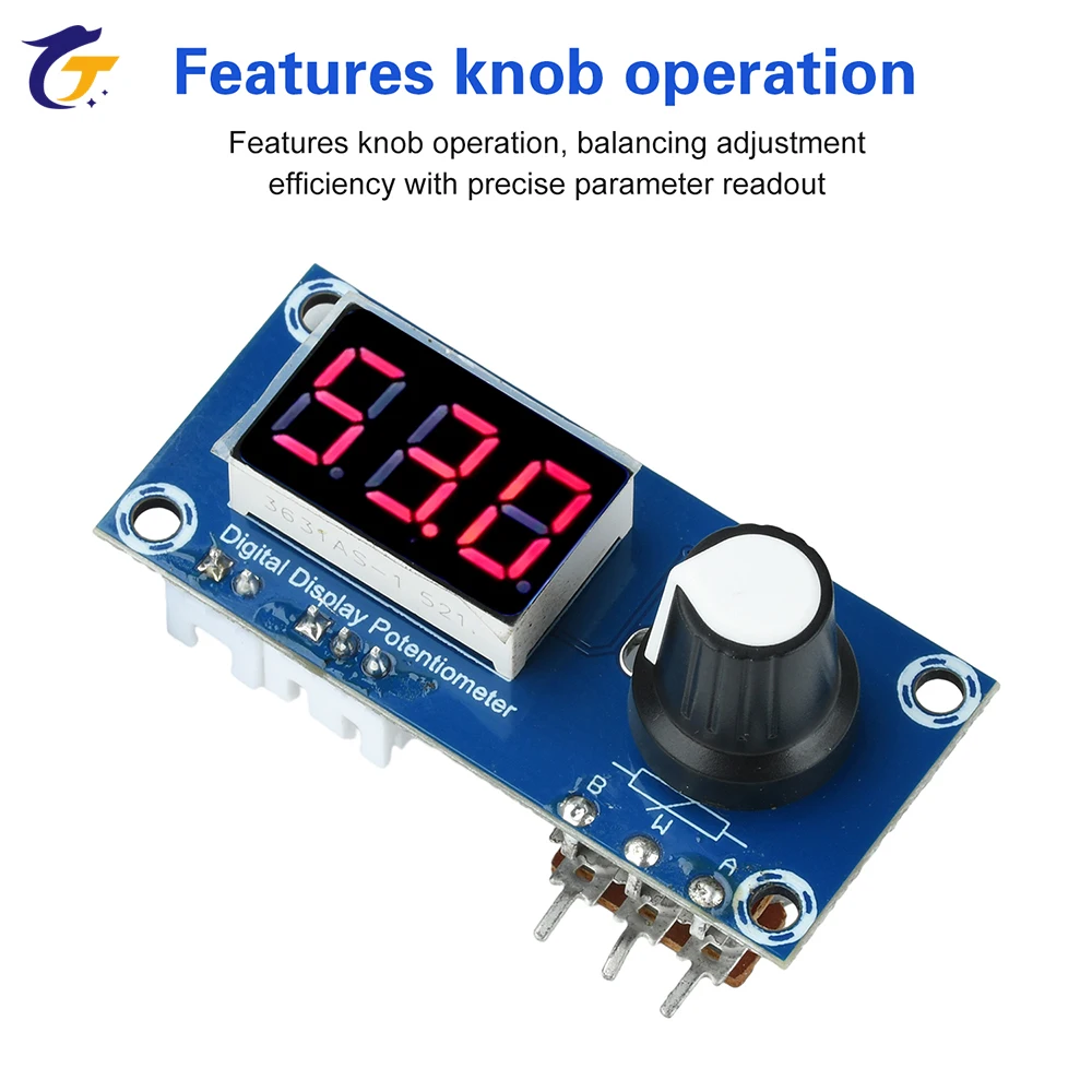 Single Channel Digital Potentiometer Module - 5K/10K/20K Adjustable Resistor with 3-Digit LED Display for Precision Control