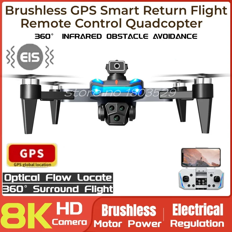 Brushless GPS Follow Me Remote Control Drone 8K 1.2KM Smart Avoiding Obstacles  Three Camera Optical Flow WIFI FPV RC Drone